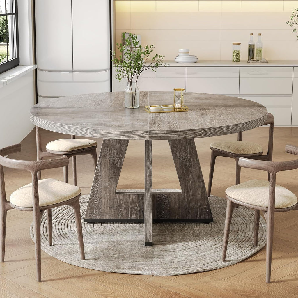 Round Dining Table For 4 To 6 With Grey Pedestal