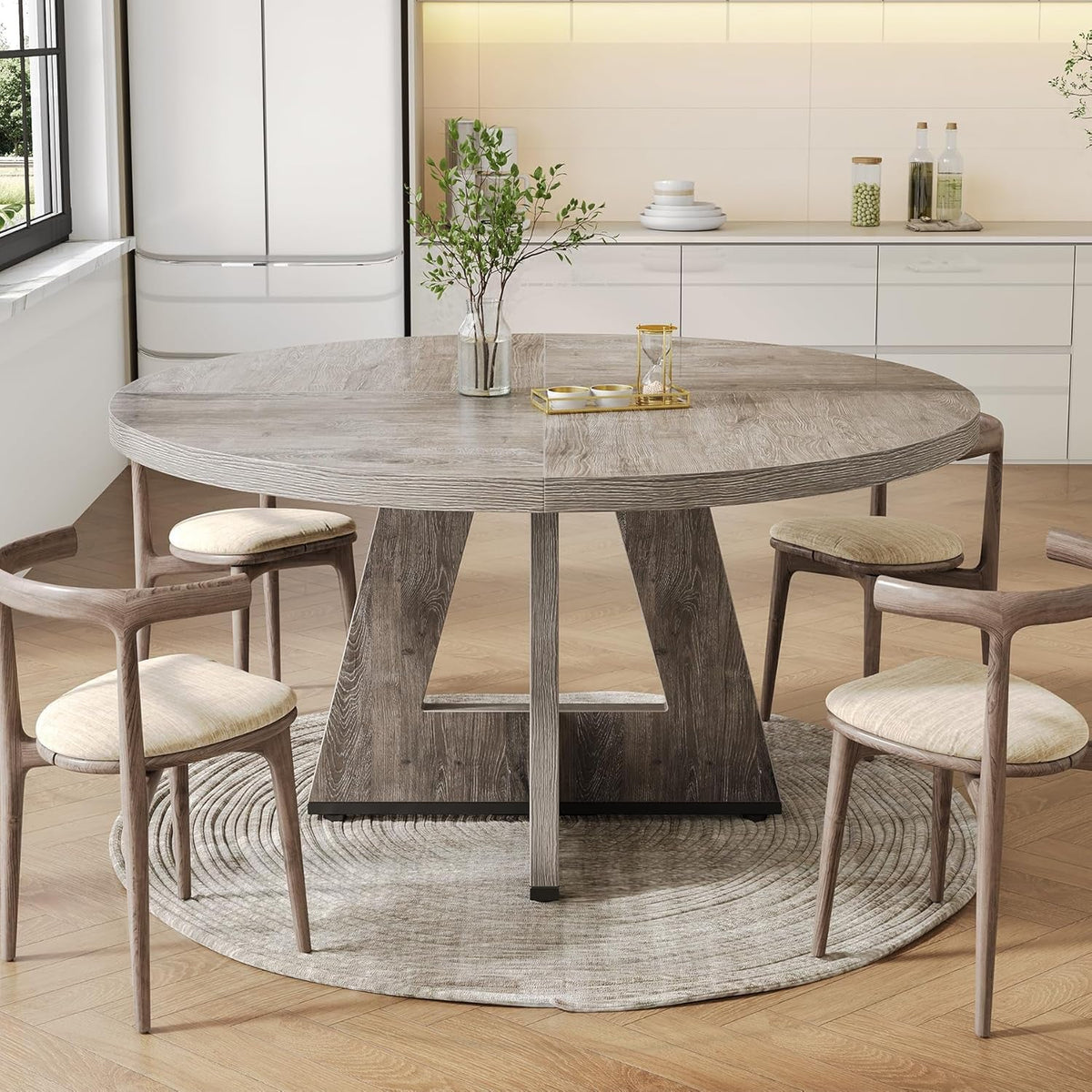Round Dining Table For 4 To 6 With Grey Pedestal