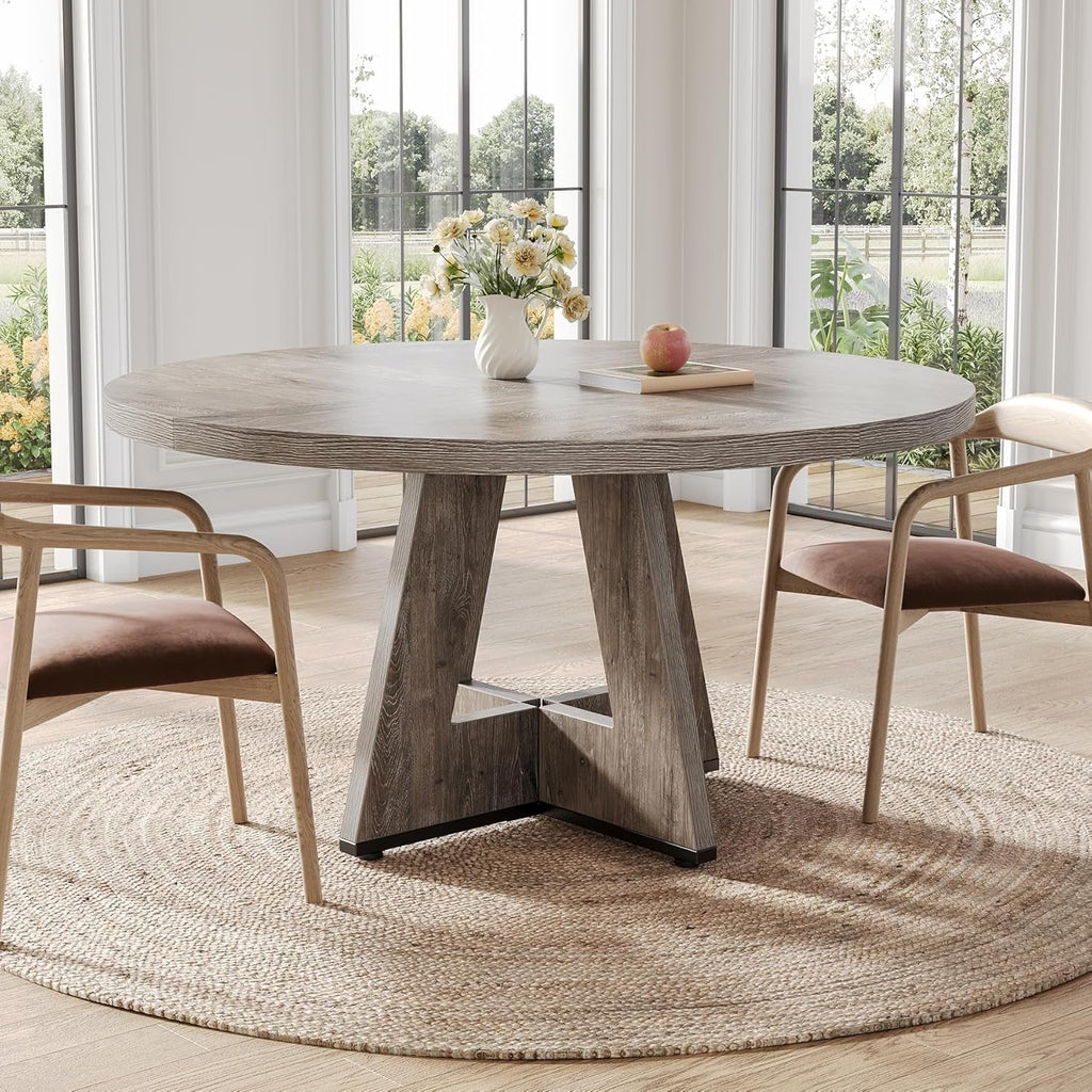 Round Dining Table For 4 To 6 With Grey Pedestal