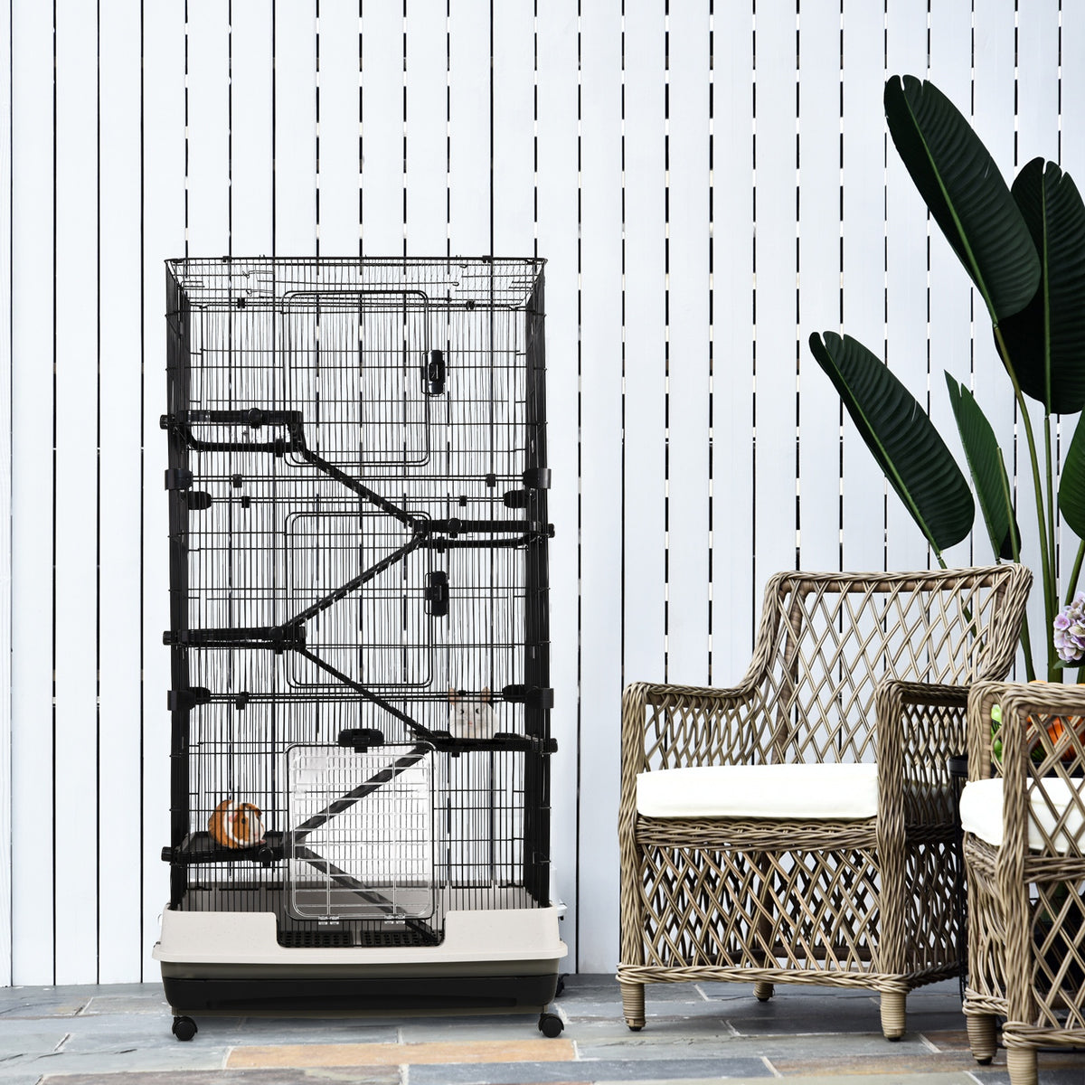 PawHut Rolling Small Animal Cage  w/ Platform
