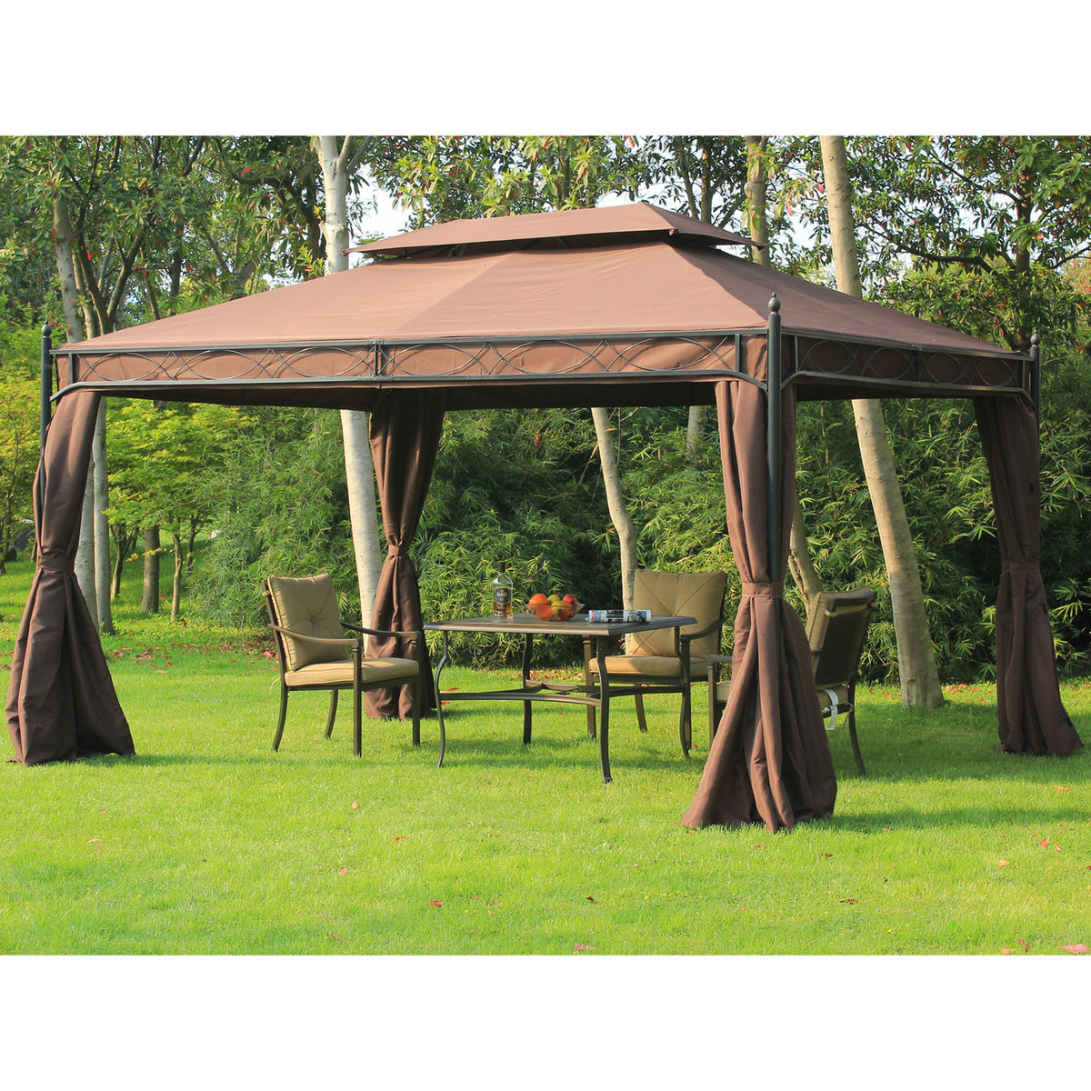 Double-Tiered 10x13ft Garden Gazebo with Curtain