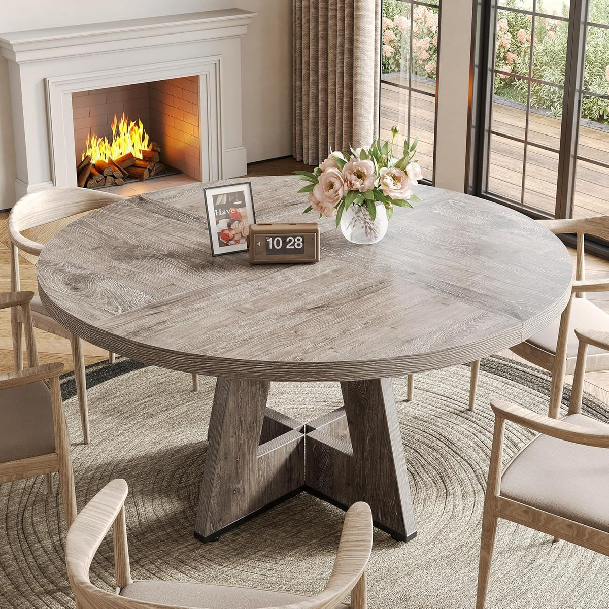 Round Dining Table For 4 To 6 With Grey Pedestal