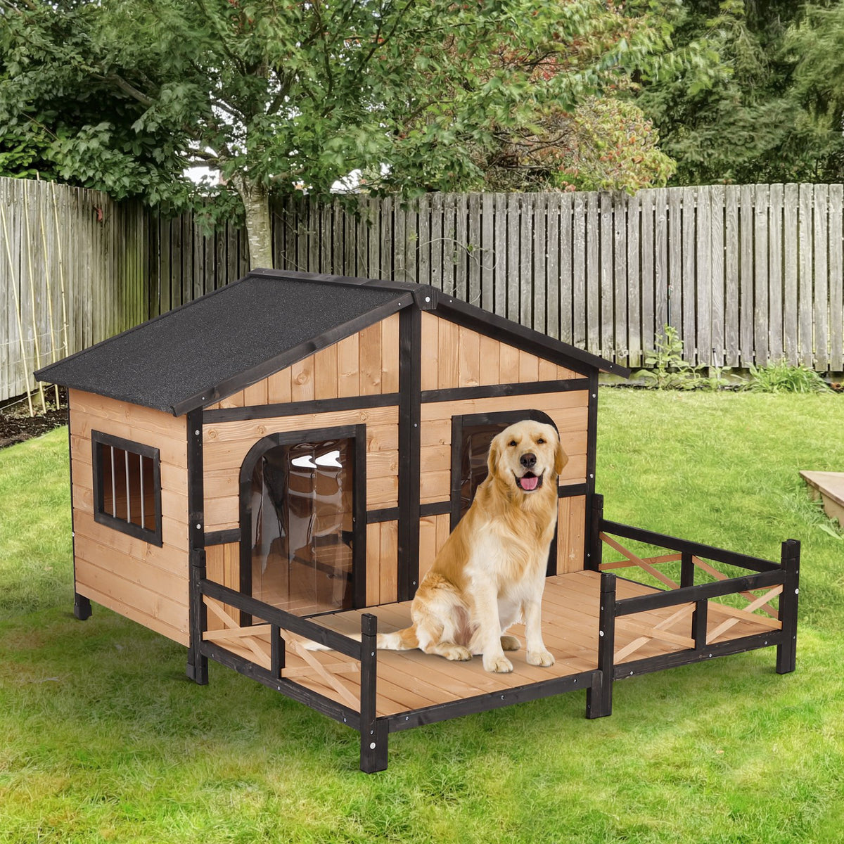 Wooden Elevated Backyard All Weather Rustic Log Cabin for Pets