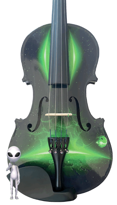 Neon Green Galaxy Ride Violin Outfit | Carbon Fiber Bow & Crystal