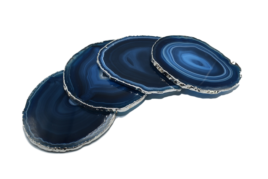 Agate Coasters with Silver Trim, Set of 4