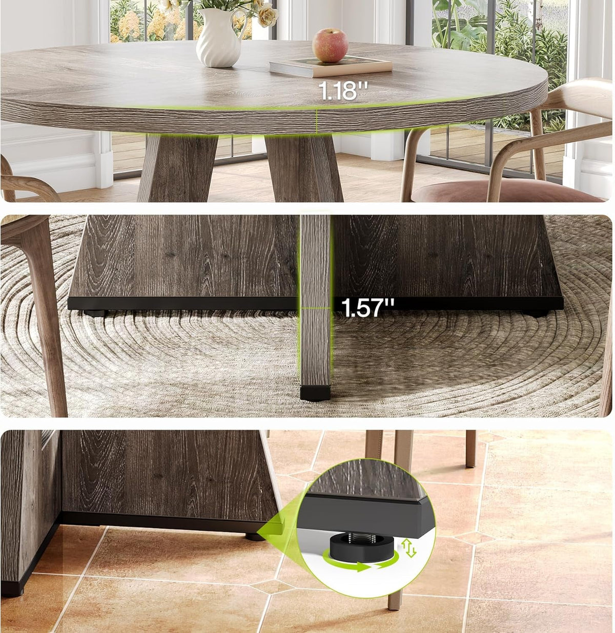 Round Dining Table For 4 To 6 With Grey Pedestal
