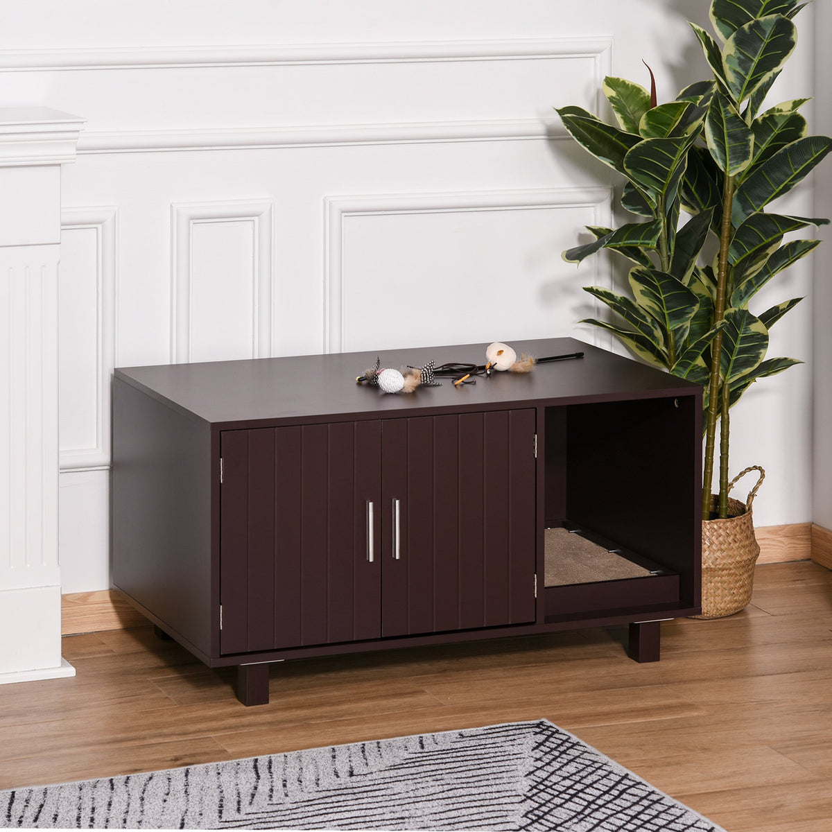 Wooden Cat Washroom Litter Box End Table