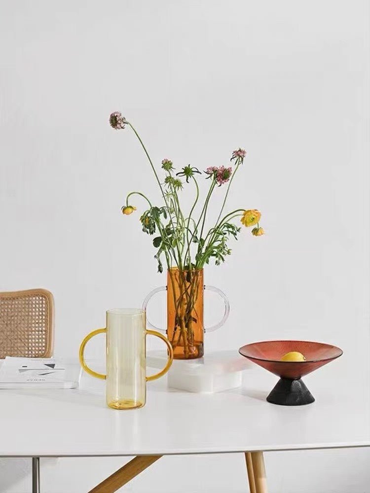 Dual-handle Dopamine Glass Flower Vase