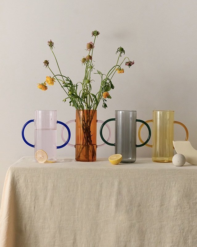 Dual-handle Dopamine Glass Flower Vase