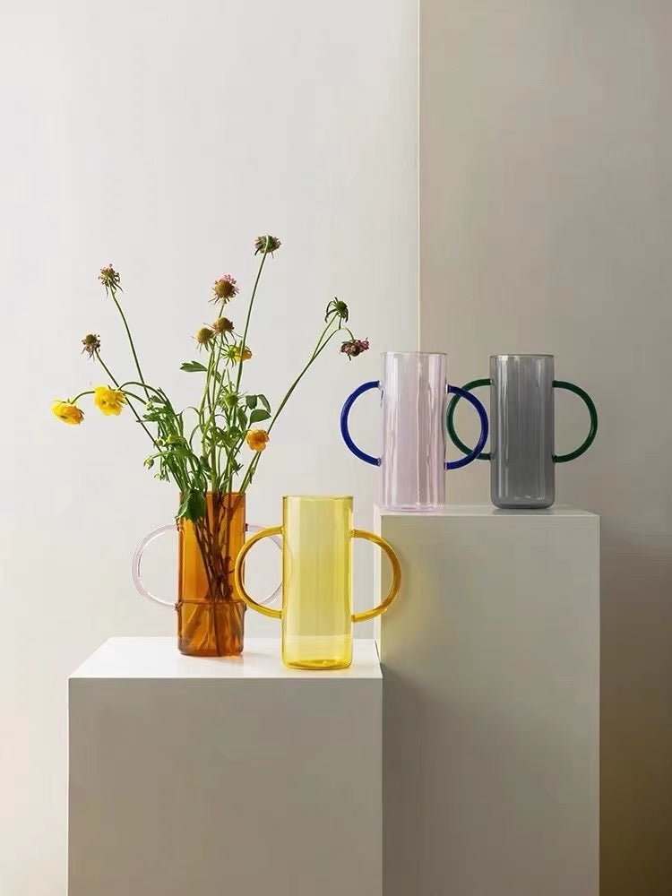 Dual-handle Dopamine Glass Flower Vase