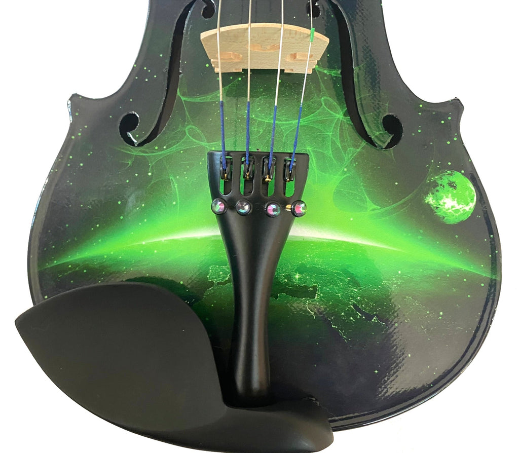 Neon Green Galaxy Ride Violin Outfit | Carbon Fiber Bow & Crystal